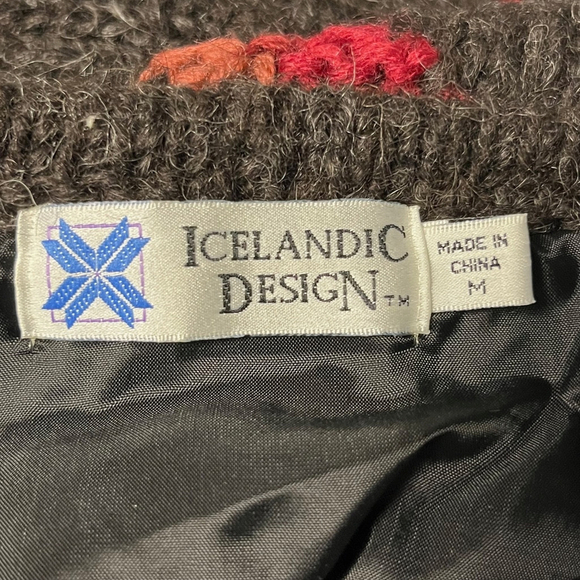 Vintage Icelandic Design Gray Floral Wool Zip Up Lined Cardigan Coat Size Medium - Picture 5 of 6